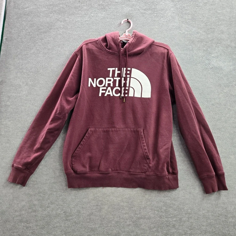 The‎ North Face Men Sweatshirt Medium Red Hoodie Logo Graphic Print Fleece